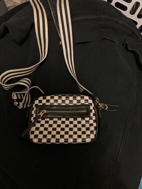 Universal Thread Black and White Checkered Crossbody with Striped Strap